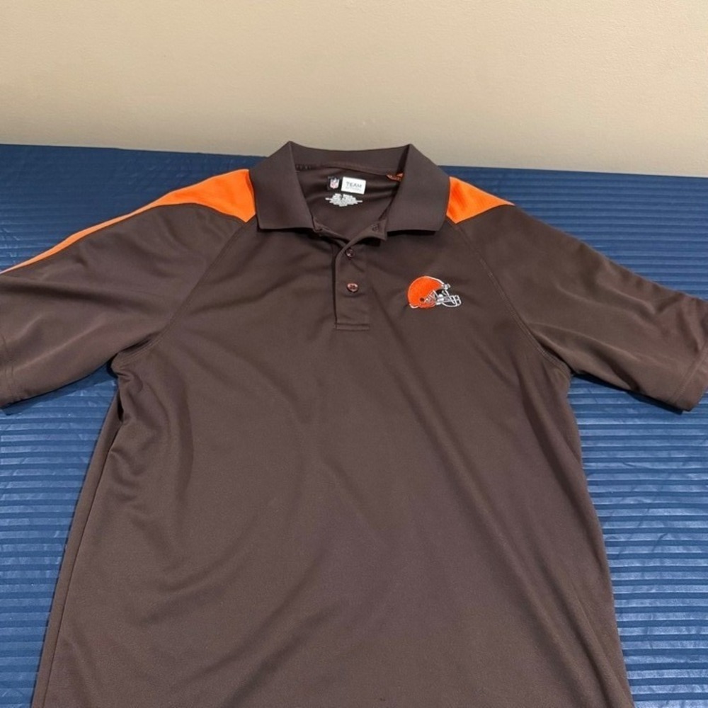 NFL Cleveland Browns Mens Medium Polo Shirt Brown Orange Helmet Logo